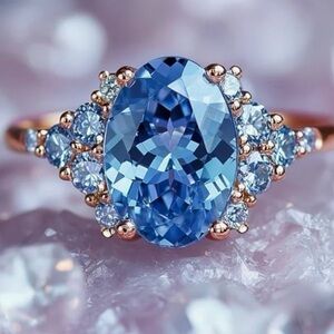 🩵 NEW Elegant Blue Crystal Gold Plated Gemstone Ring 🩵